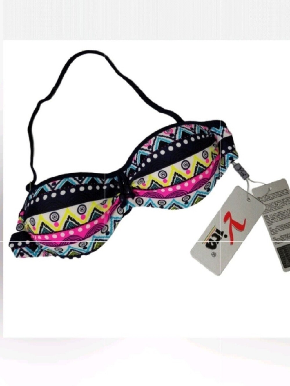 Yira Bandeau Bikini Top Sz 38 US Jr L Black Multi Geo Print